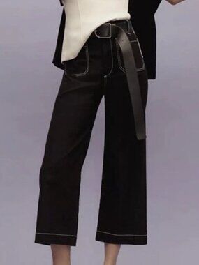 Anthropologie Maeve Colette Contrast-Stitch Cropped Wide-Leg Pants - Size 28